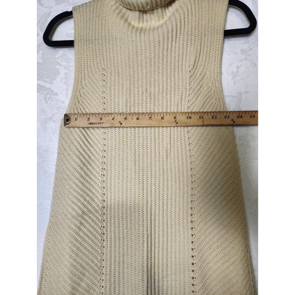 Sleeveless Turtleneck Sweater Dress Cream Knit Midi Side Slits - S - Picture 3 of 7